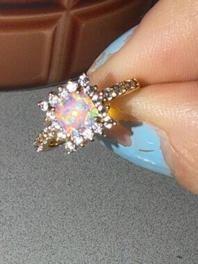 Gold Opal Halo Ring - Pink Opal Center